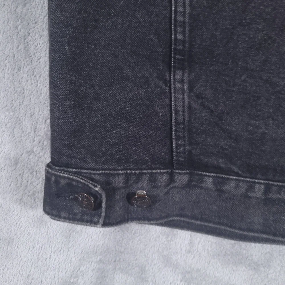 Vintage Butterfield Stage Denim Trucker Vest Mens Large Black Gibson Patch